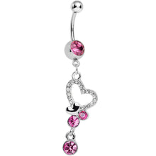 Load image into Gallery viewer, Pink Crystalline Paved Yearning Hearts Dangle Belly Ring
