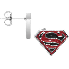 Load image into Gallery viewer, Licensed Black and Red Superman Logo Stud Earrings
