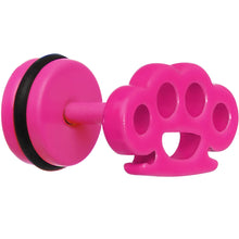Load image into Gallery viewer, Pink Neon Enamel Brass Knuckles Cheater Plug
