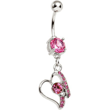 Load image into Gallery viewer, Pink Gem Crystalline Mending Heart Dangle Belly Ring
