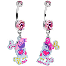 Load image into Gallery viewer, Pink Gem Sugar Skull Best Friends Dangle Belly Ring Set
