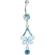 Load image into Gallery viewer, Aqua Gem Heavenly Butterfly Double Drop Belly Ring
