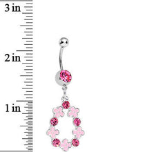 Load image into Gallery viewer, Pink Gem Hugs and Kisses Dangle Belly Ring
