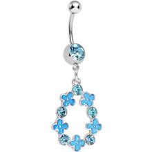 Load image into Gallery viewer, Aqua Gem Hugs and Kisses Dangle Belly Ring
