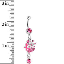 Load image into Gallery viewer, Single Gem Pink Floral Burst Butterfly Dangle Belly Ring

