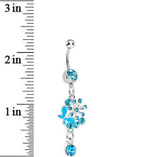 Load image into Gallery viewer, Single Gem Aqua Floral Burst Butterfly Dangle Belly Ring
