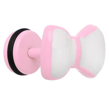 Load image into Gallery viewer, White on Pink Enamel Bow Tie Cheater Plug
