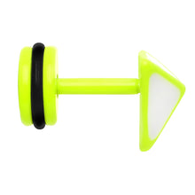 Load image into Gallery viewer, White on Light Green Neon Enamel 3-D Triangle Cheater Plug
