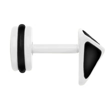 Load image into Gallery viewer, White on Black Enamel 3-D Triangle Cheater Plug
