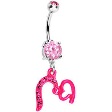Load image into Gallery viewer, Pink Gem Neon Melded Mini Heart Dangle Belly Ring
