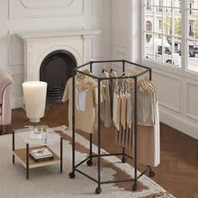 Load image into Gallery viewer, 360 Rotating Freestanding Clothing Rack, Hexagonal Carbon Steel Organizer with Wheels
