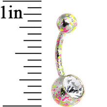 Load image into Gallery viewer, Crystalline Gem Pink Yellow Green Neon Speckles Belly Ring
