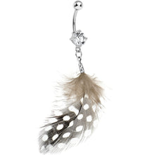 Load image into Gallery viewer, Clear Gem Natural Feather Dangle Belly Ring
