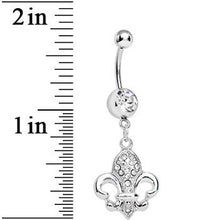 Load image into Gallery viewer, Clear Gem Glam Fleur de Lis Dangle Belly Ring
