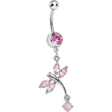 Load image into Gallery viewer, Pink Gem Winged Dragonfly Dangle Belly Ring
