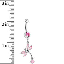 Load image into Gallery viewer, Pink Gem Winged Dragonfly Dangle Belly Ring
