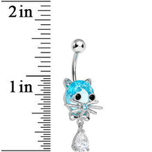 Load image into Gallery viewer, Aqua Gem Sophisticated Kitty Cat Dangle Belly Ring

