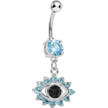 Load image into Gallery viewer, Aqua Gem Blinged Out Eye Dangle Belly Ring
