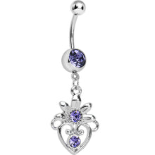 Load image into Gallery viewer, Purple Gem Noble Heart Dangle Belly Ring
