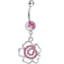 Load image into Gallery viewer, Pink Gem Hollow Spiral Flower Dangle Belly Ring
