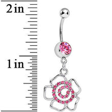 Load image into Gallery viewer, Pink Gem Hollow Spiral Flower Dangle Belly Ring
