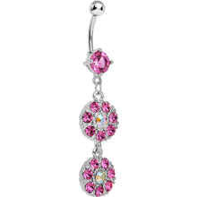 Load image into Gallery viewer, Pink Gem Dazzling Double Drop Dangle Belly Ring
