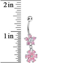 Load image into Gallery viewer, Pink Gem Twice as Nice Flower Dangle Belly Ring
