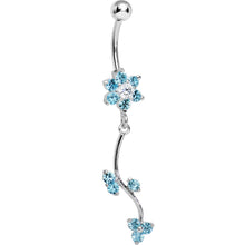 Load image into Gallery viewer, Aqua Gem Trailing Vine and Flower Dangle Belly Ring
