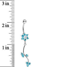 Load image into Gallery viewer, Aqua Gem Trailing Vine and Flower Dangle Belly Ring
