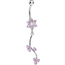 Load image into Gallery viewer, Pink Gem Trailing Vine and Flower Dangle Belly Ring

