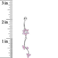 Load image into Gallery viewer, Pink Gem Trailing Vine and Flower Dangle Belly Ring
