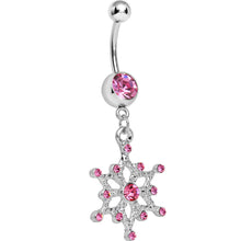 Load image into Gallery viewer, Pink Gem Winter Daydream Snowflake Dangle Belly Ring
