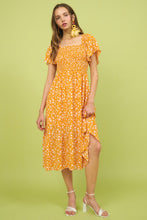 Load image into Gallery viewer, New Summer Flower Print Flutter Sleeve Smocked Midi Dress For Women – Fluttering, Trendy, Romantic and Feminine Style

