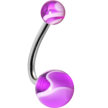 Load image into Gallery viewer, Purple and White Acrylic Swirl J-Bar Belly Ring
