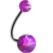 Load image into Gallery viewer, Purple and White Acrylic Swirl J-Bar Belly Ring
