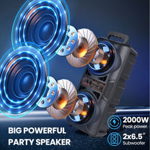Load image into Gallery viewer, Portable Bluetooth Speaker with Subwoofer Bass, Dual 6.5" LED Woofers and Microphone
