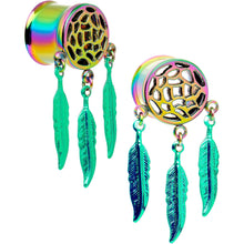 Load image into Gallery viewer, Rainbow Titanium Dreamcatcher Dangle Tunnel Set Sizes 5mm to 12mm
