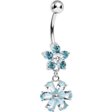 Load image into Gallery viewer, Aqua Gem Double Flower Charm Dangle Belly Ring
