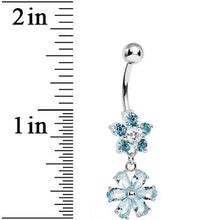 Load image into Gallery viewer, Aqua Gem Double Flower Charm Dangle Belly Ring
