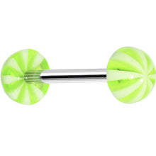 Load image into Gallery viewer, Green White Striped Acrylic Half Ball Barbell Tongue Ring
