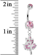 Load image into Gallery viewer, Pink Gem Icy Leaf Drop Charm Belly Ring
