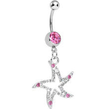 Load image into Gallery viewer, Pink Gem Silvery Starfish Dangle Belly Ring
