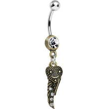 Load image into Gallery viewer, Clear Gem Happy Hearts Angel Wings Belly Ring
