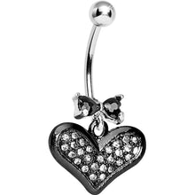 Load image into Gallery viewer, Black Bow Gem Crystalline Heart Dangle Belly Ring
