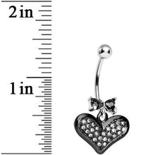 Load image into Gallery viewer, Black Bow Gem Crystalline Heart Dangle Belly Ring
