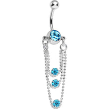 Load image into Gallery viewer, Aqua Gem Triple Glamour Drape Chain Belly Ring
