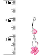 Load image into Gallery viewer, Pink Gem Hollow Heart Flower Dangle Belly Ring
