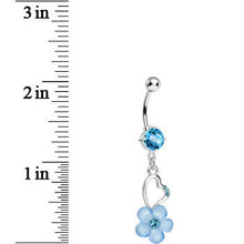 Load image into Gallery viewer, Aqua Gem Hollow Heart Flower Dangle Belly Ring
