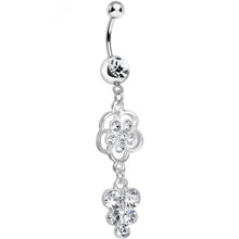 Load image into Gallery viewer, Clear Gem Splendid Flower Dew Drops Dangle Belly Ring

