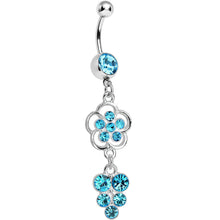 Load image into Gallery viewer, Aqua Gem Splendid Flower Dew Drops Dangle Belly Ring
